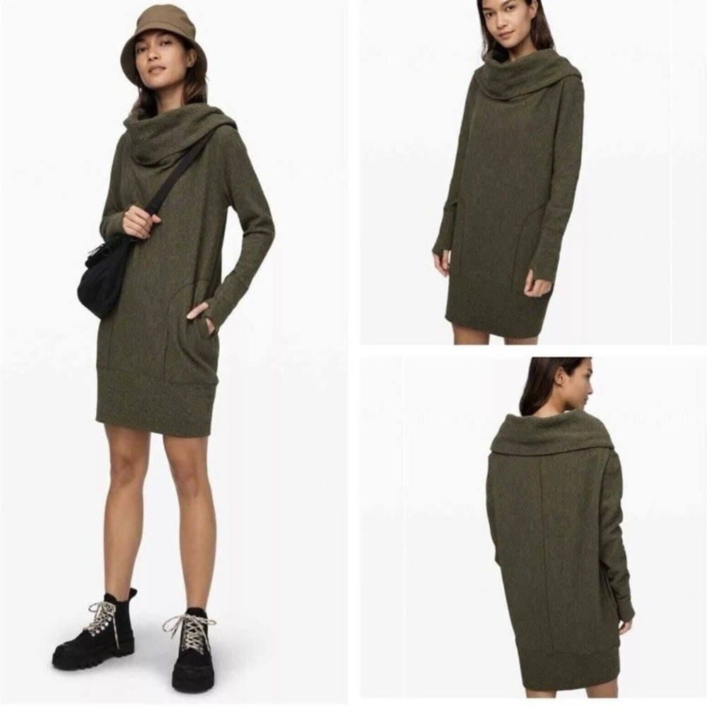 Lululemon Athletica Forest Green Cowl Neck Sweater Dress